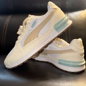 PUMA Women's Graviton Shoes, White-Black-Nimbus Cloud-Glacial Blue-Lotus. Size 9